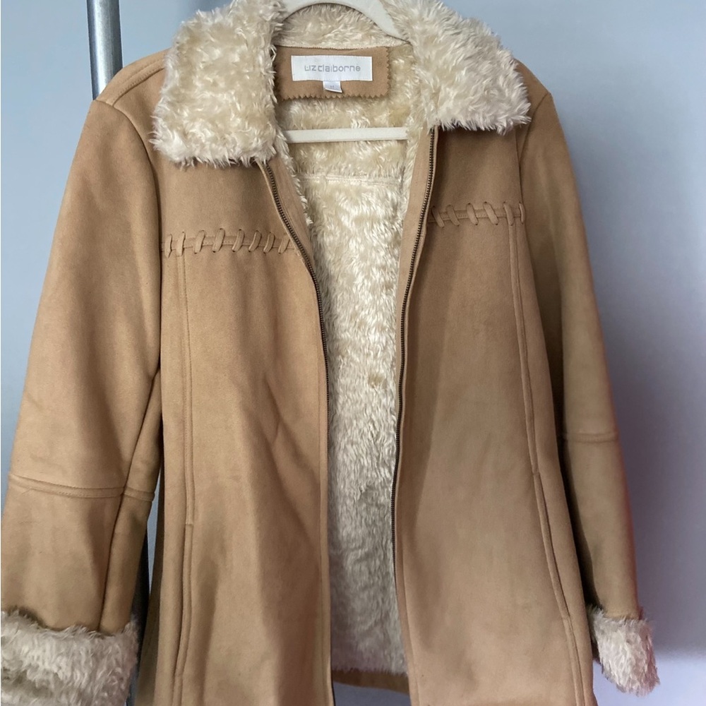 Liz Claiborne Cream and Tan Teddy Jacket